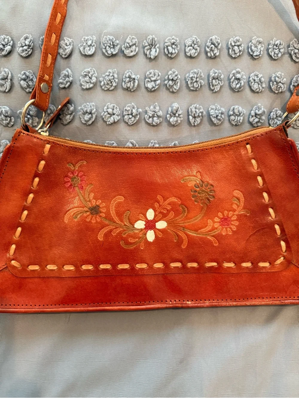 Vintage Hand-Painted Floral Leather Shoulder Bag